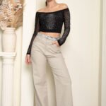 CURVA PANTALON BEIG CON BRILLO